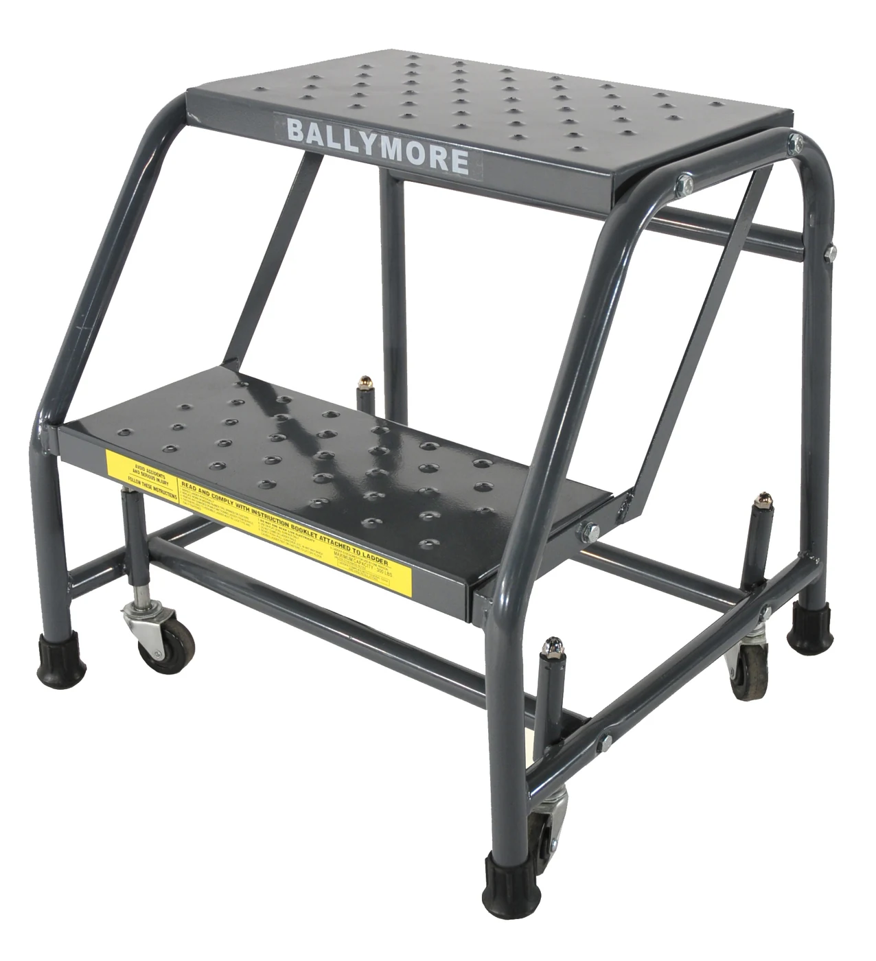 Ballymore Spring-Loaded Caster 2-Step Rolling Ladder, 20" base, 10" top step, no handrails