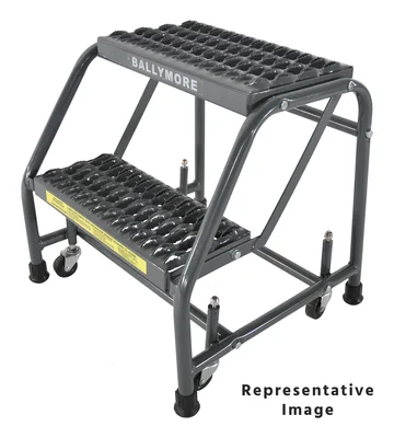 Ballymore Spring-Loaded Caster 2-Step Rolling Ladder, 30" base, 21" top step, no handrails