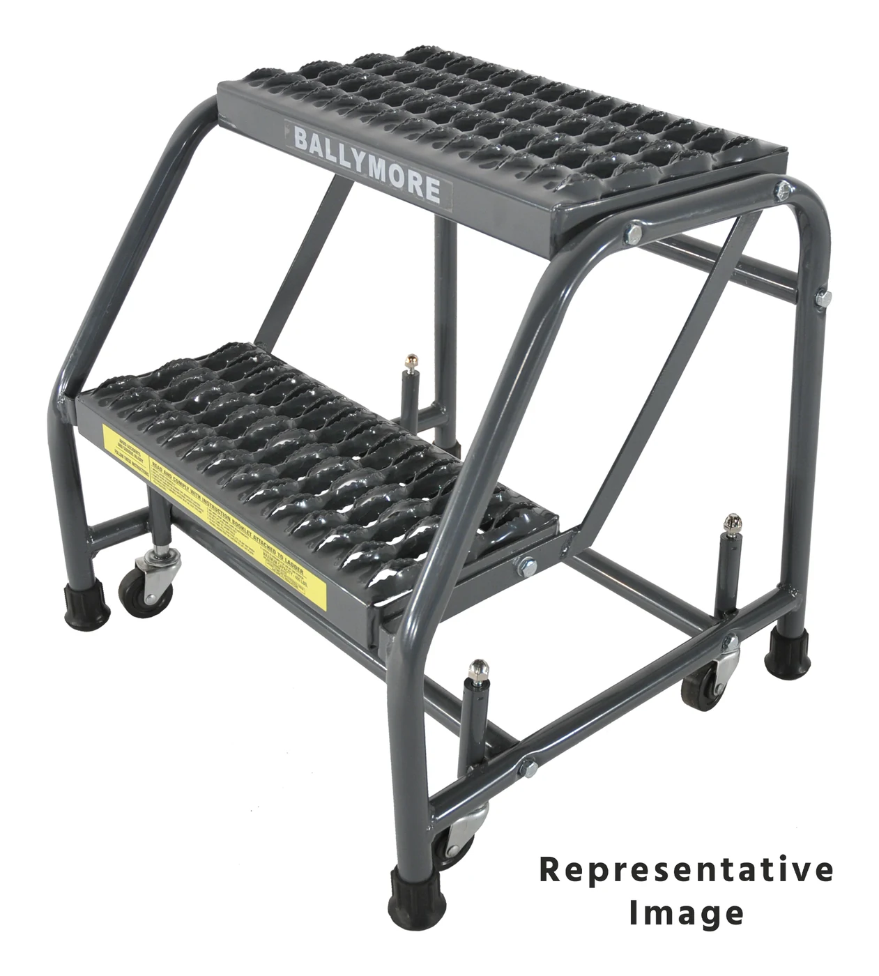 Ballymore Spring-Loaded Caster 2-Step Rolling Ladder, 30" base, 21" top step, no handrails