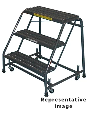 Ballymore Spring-Loaded Caster 3-Step Rolling Ladder, 20" base, 28" top step, no handrails