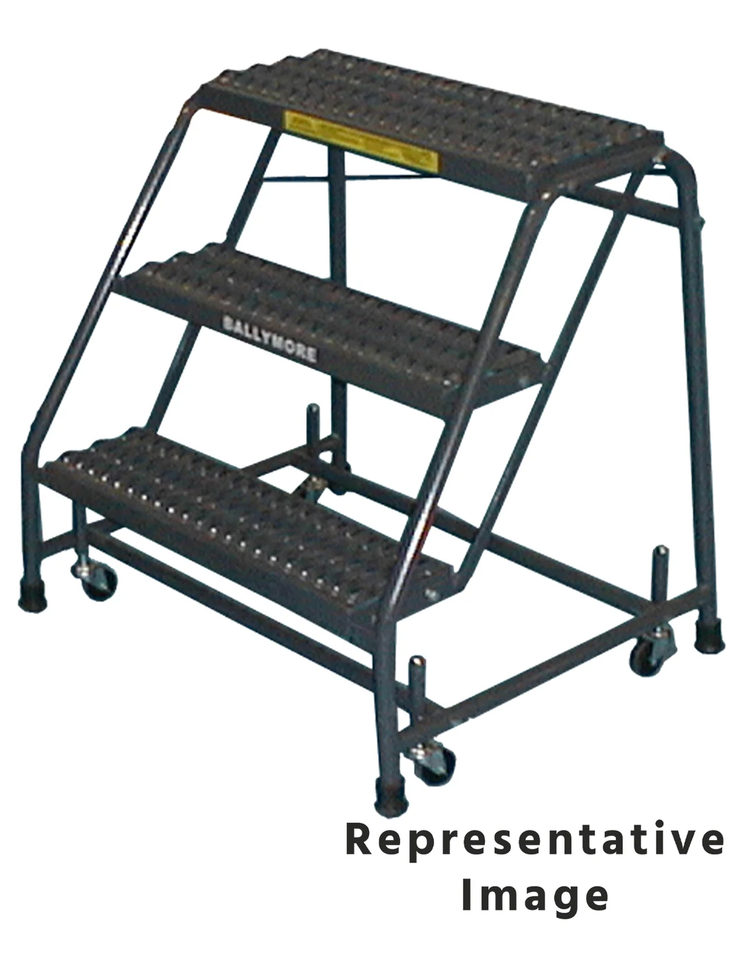 Ballymore Spring-Loaded Caster 3-Step Rolling Ladder, 30" base, 28" top step, no handrails