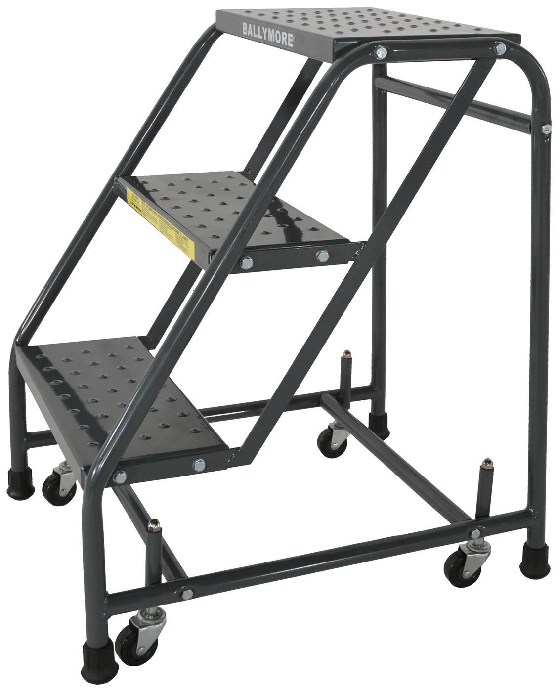 Ballymore Spring-Loaded Caster 3-Step Rolling Ladder, 30" base, 10" top step, no handrails