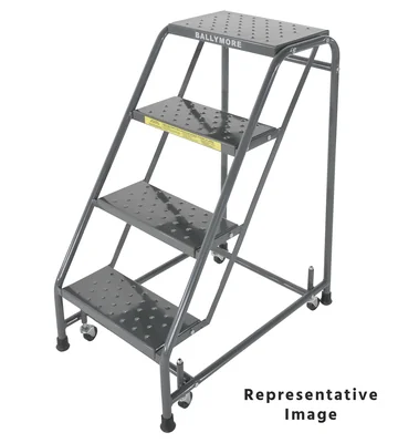 Ballymore Spring-Loaded Caster 4-Step Rolling Ladder, 20" base, 21" top step, no handrails