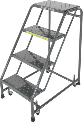 Ballymore Spring-Loaded Caster 4-Step Rolling Ladder, 20" base, 10" top step, no handrails
