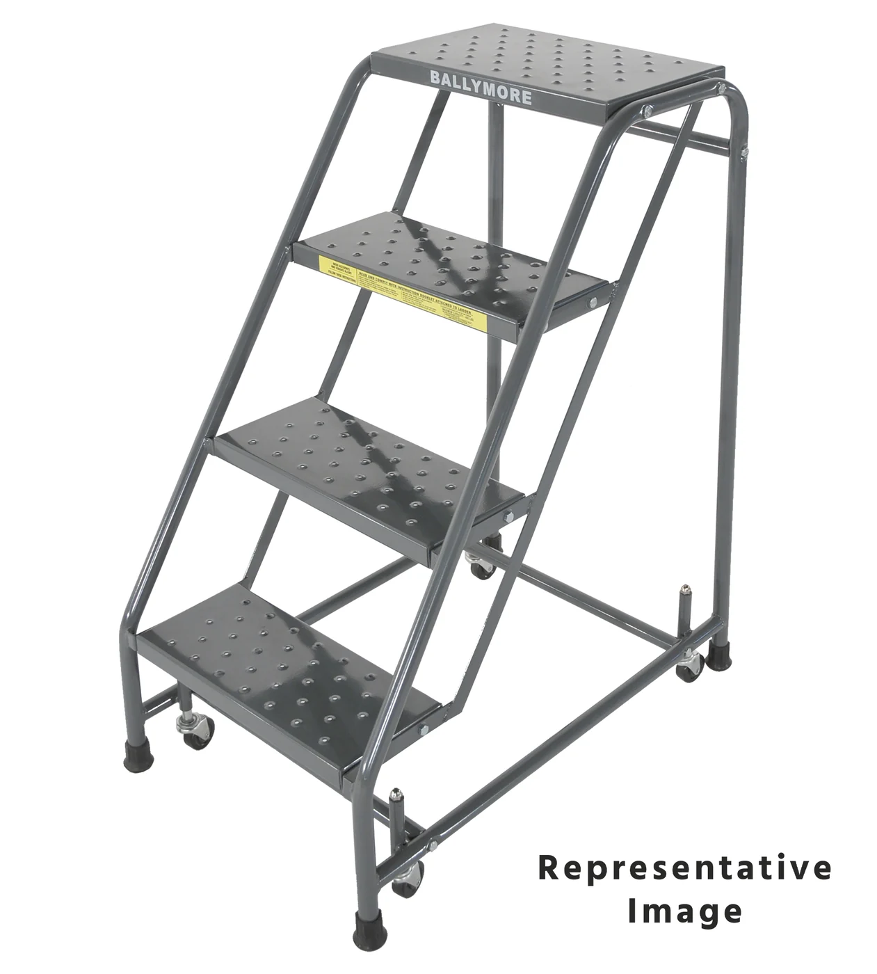 Ballymore Spring-Loaded Caster 4-Step Rolling Ladder, 30" base, 28" top step, no handrails