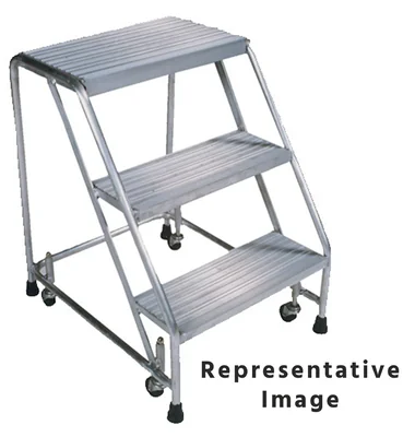 Ballymore 4-Step Aluminum Rolling Ladder, 30" base, 10" top step, no handrails, ribbed tread