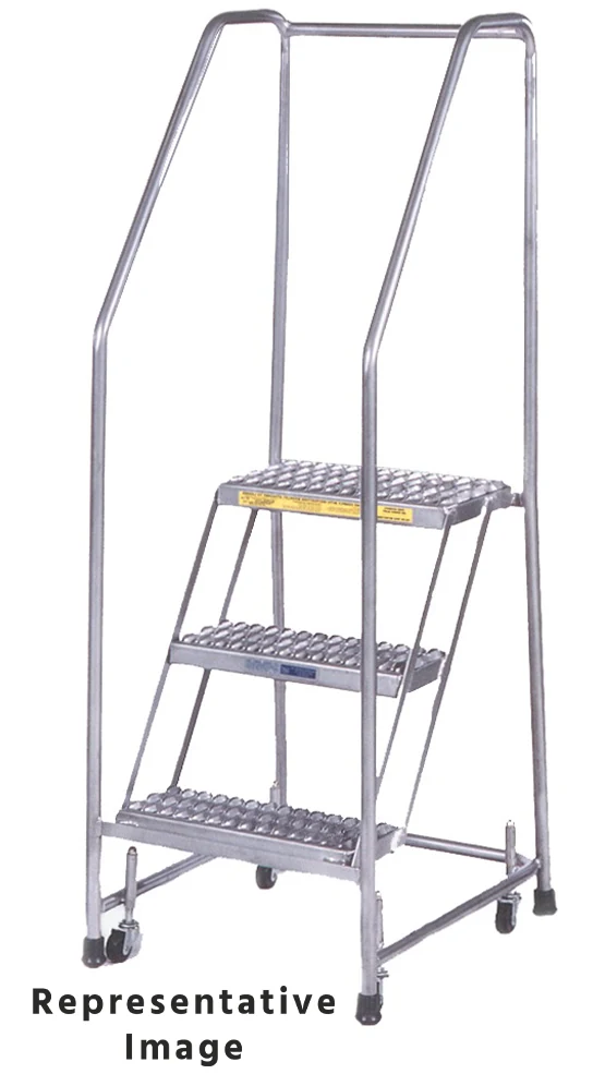 Ballymore 5-Step Aluminum Rolling Ladder, 30" base, 10" top step, with handrails
