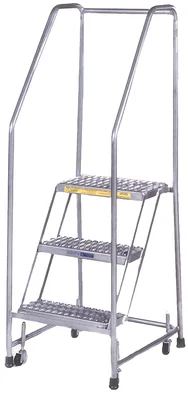 Ballymore 6-Step Aluminum Rolling Ladder, 30" base, 10" top step, with handrails
