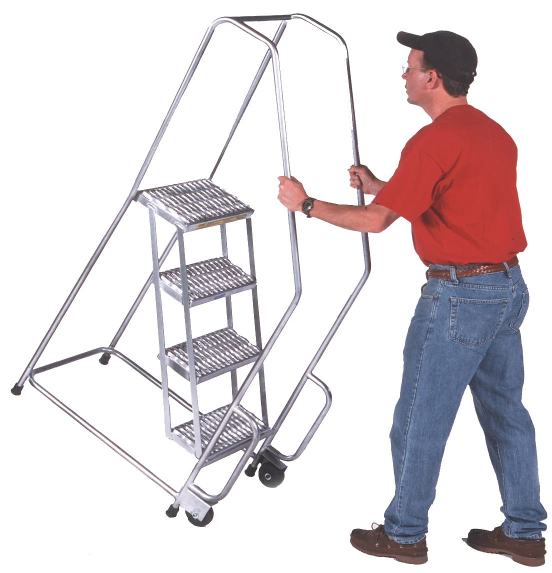 Ballymore Tilt & Roll 6-Step Aluminum Rolling Ladder, 30" base, 10" top step, with handrails
