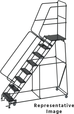Ballymore 50° Stairway Slope 8-Step Rolling Ladder, CAL-OSHA, 24" base, 28" top step, 28" wide steps, ribbed tread