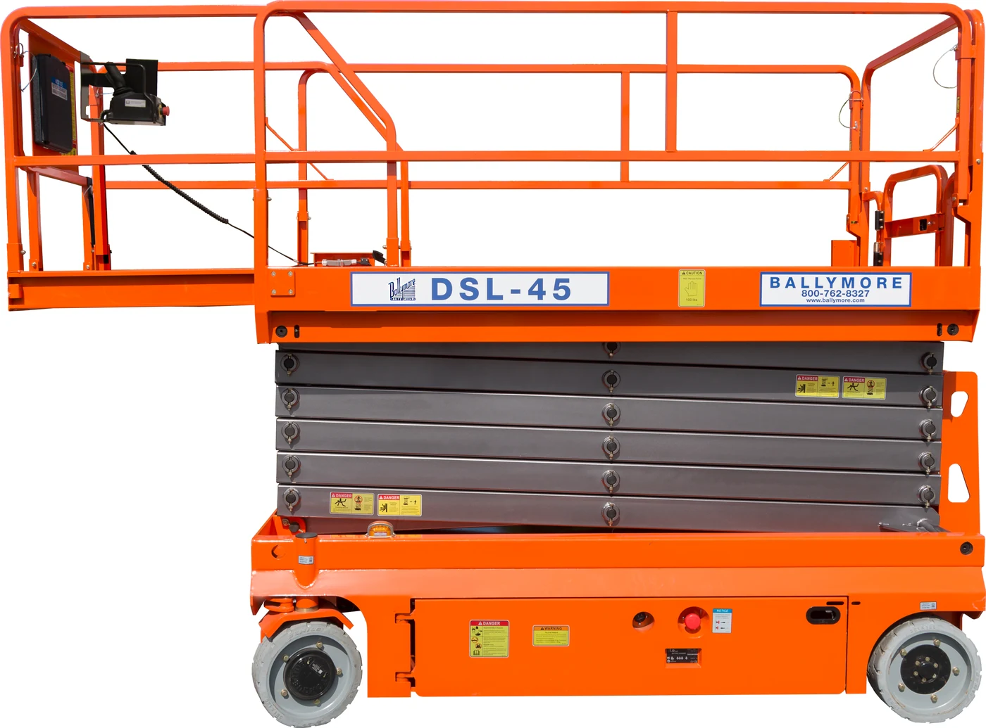 Ballymore Scissor Lift, drivable, 45 ft platform height, 36" long platform, 500 lb capacity