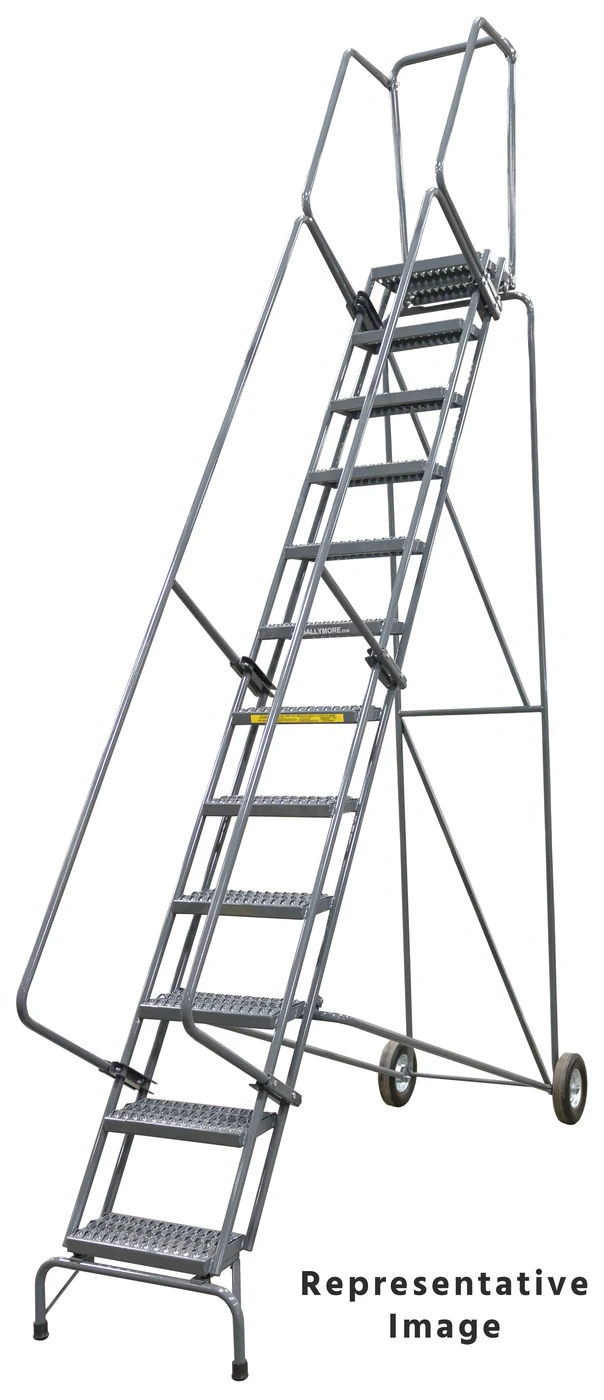 Ballymore Fold-N-Store 12-Step Rolling Ladder, 30" base, 14" top step