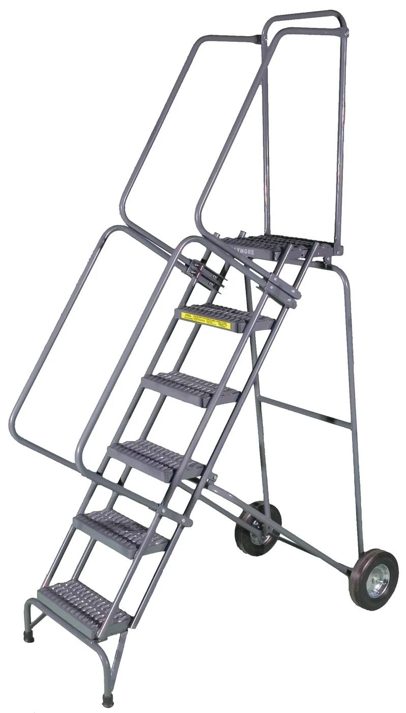 Ballymore Fold-N-Store 6-Step Rolling Ladder, 30" base, 14" top step
