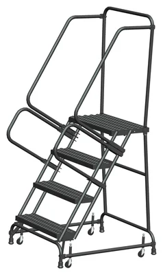 Ballymore Spring-Loaded Caster 4-Step Rolling Ladder, 30" base, 14" top step