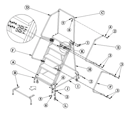 Ballymore FSH518 rolling ladder shown from an alternate angle