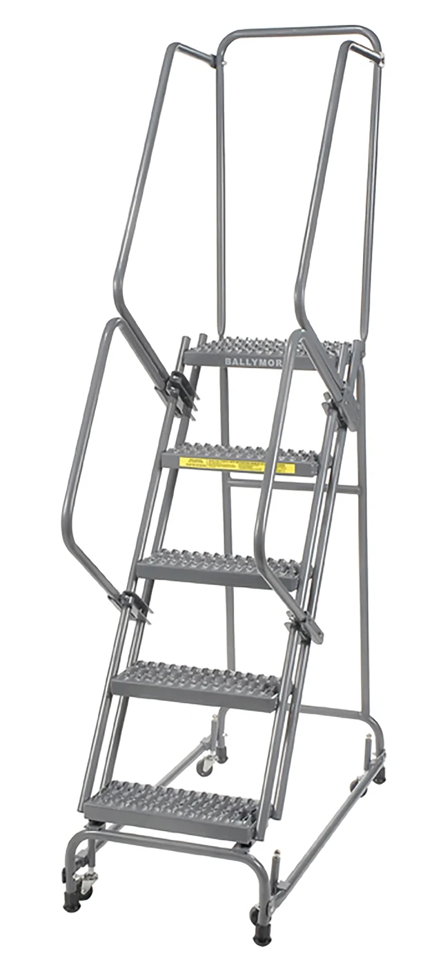 Ballymore Spring-Loaded Caster 5-Step Rolling Ladder, 20" base, 14" top step