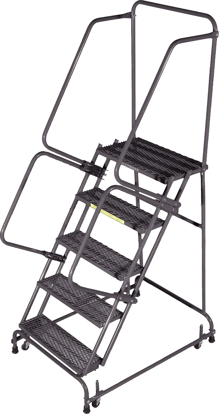 Ballymore Spring-Loaded Caster 5-Step Rolling Ladder, 30" base, 14" top step