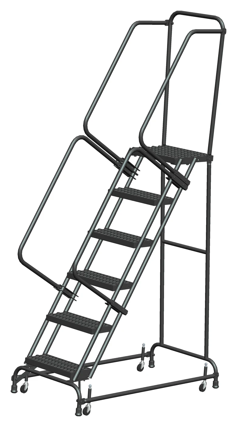 Ballymore Spring-Loaded Caster 6-Step Rolling Ladder, 26" base, 21" top step, perforated tread