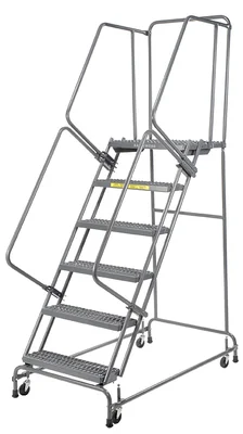 Ballymore Spring-Loaded Caster 6-Step Rolling Ladder, 30" base, 21" top step, perforated tread