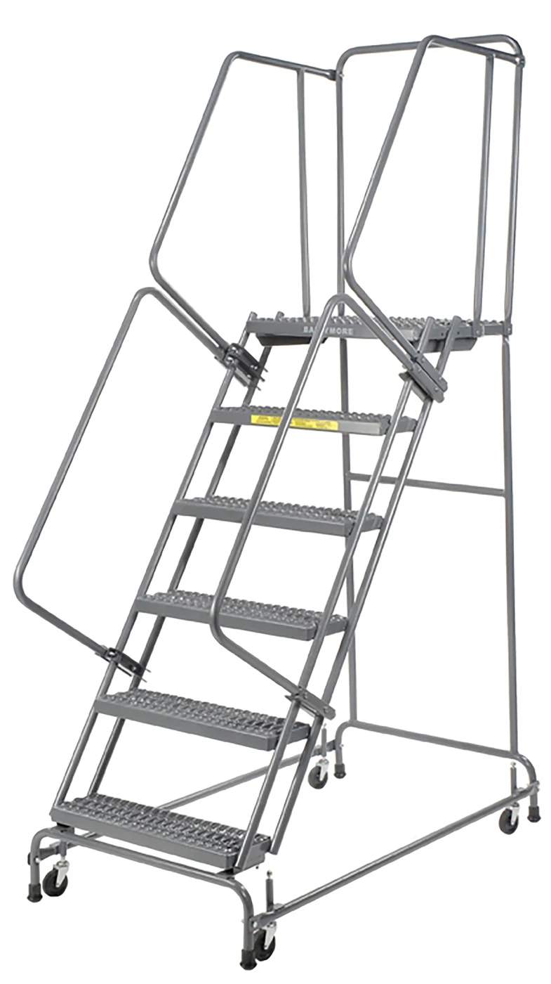 Ballymore Spring-Loaded Caster 6-Step Rolling Ladder, 30" base, 21" top step, perforated tread
