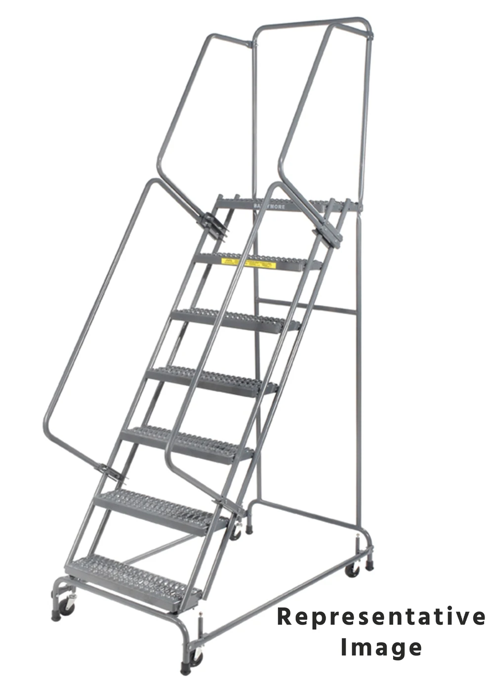 Ballymore Spring-Loaded Caster 7-Step Rolling Ladder, 26" base, 14" top step