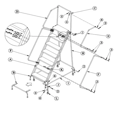 Ballymore FSH726 rolling ladder shown from an alternate angle