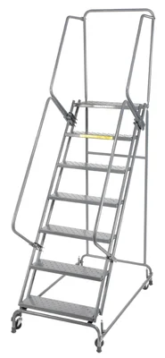 Ballymore Spring-Loaded Caster 7-Step Rolling Ladder, 30" base, 14" top step