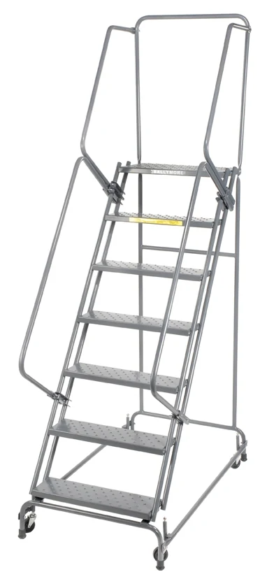 Ballymore Spring-Loaded Caster 7-Step Rolling Ladder, 30" base, 14" top step