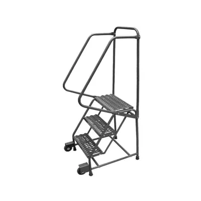 Ballymore H326TR Tilt and Roll 3-Step Gray Steel Rolling Safety Ladder with Handrail