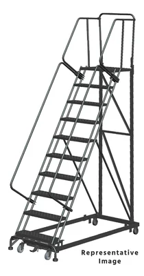 Ballymore Heavy-Duty 50° Stairway Slope 10-Step Rolling Ladder, 32" base, 28" top step