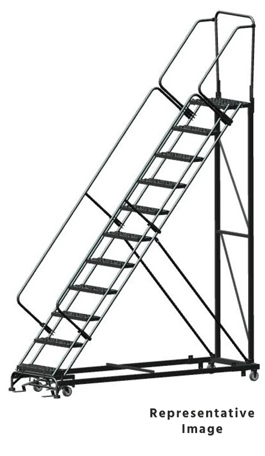Ballymore Heavy-Duty 50° Stairway Slope 11-Step Rolling Ladder, 32" base