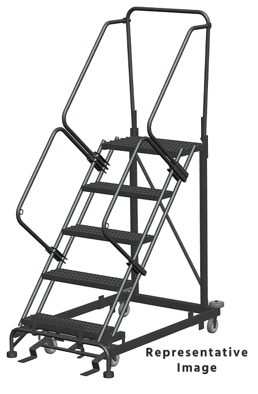 Ballymore Heavy-Duty 50° Stairway Slope 5-Step Rolling Ladder, 28" top step