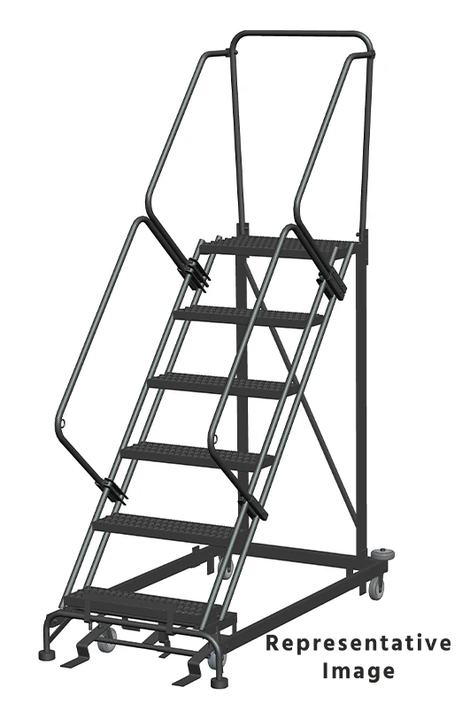 Ballymore Heavy-Duty 50° Stairway Slope 6-Step Rolling Ladder, 28" top step