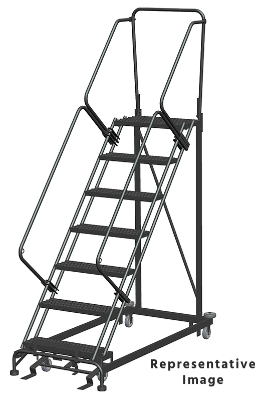 Ballymore Heavy-Duty 50° Stairway Slope 7-Step Rolling Ladder, 32" base