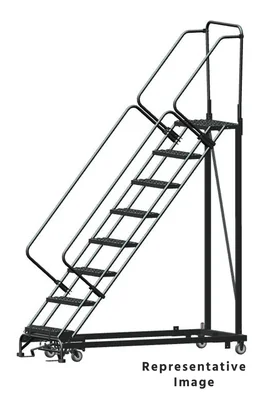 Ballymore Heavy-Duty 50° Stairway Slope 8-Step Rolling Ladder, 28" top step