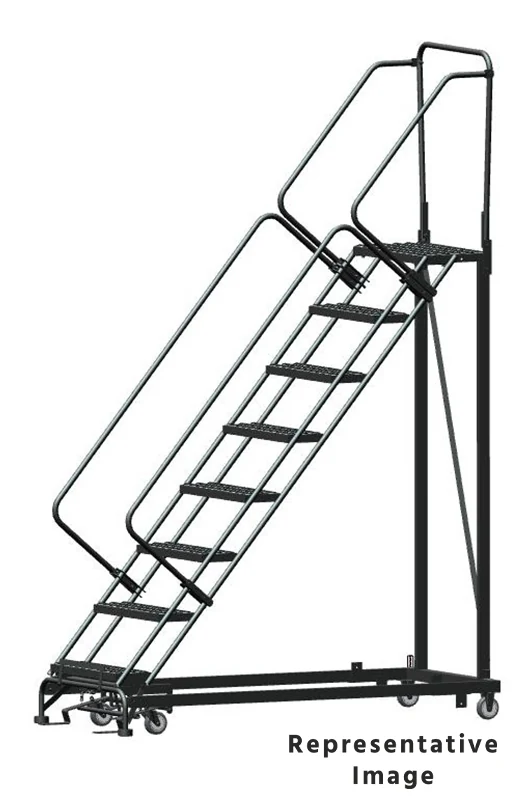 Ballymore Heavy-Duty 50° Stairway Slope 8-Step Rolling Ladder, 28" top step