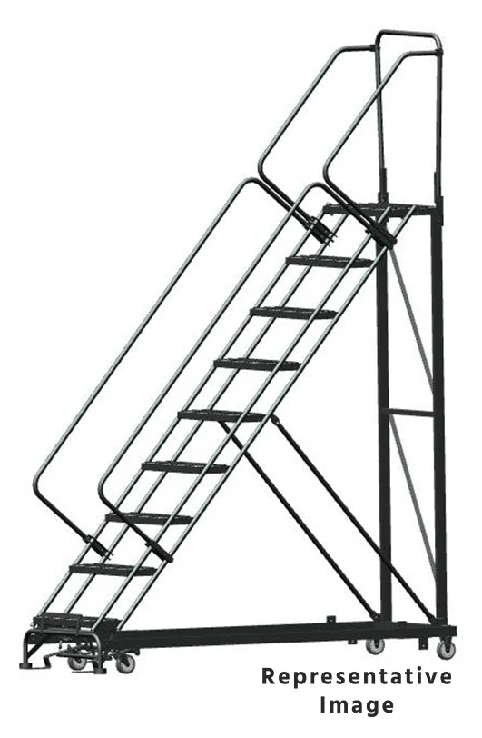 Ballymore Heavy-Duty 50° Stairway Slope 9-Step Rolling Ladder, 28" top step