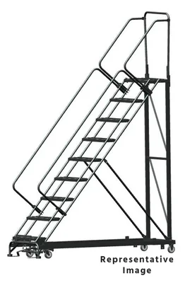 Ballymore Heavy-Duty 50° Stairway Slope 9-Step Rolling Ladder, 32" base