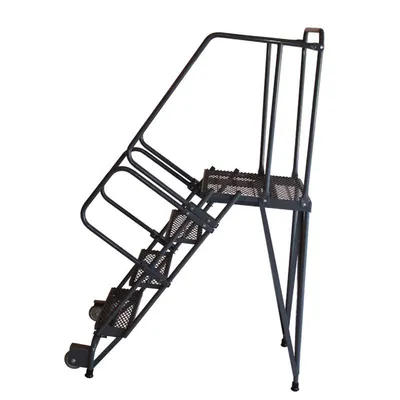 Ballymore HL-3NS Tilt and Roll 3-Step Gray Steel Rolling Safety Ladder with Straddle Base (1)