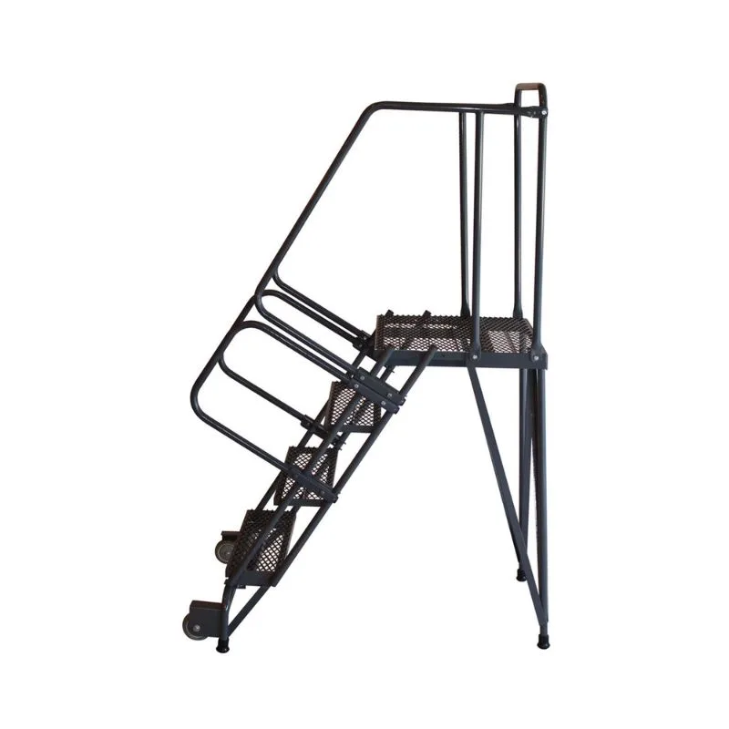 Ballymore HL-3NS Tilt and Roll 3-Step Gray Steel Rolling Safety Ladder with Straddle Base