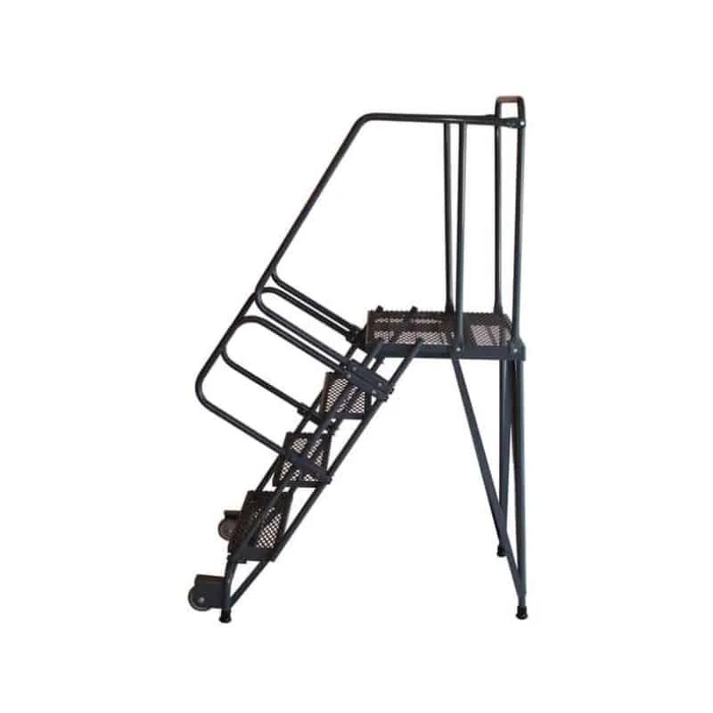 Ballymore HL-4NS Tilt and Roll 4-Step Gray Steel Rolling Safety Ladder with Straddle Base