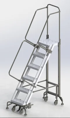 Ballymore Hybrid 6-Step Aluminum Rolling Ladder, 28" base, 14" top step, 16" wide steps, 450 lb capacity, perforated tread