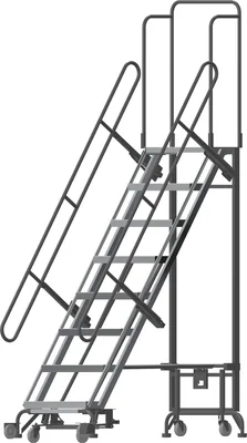 Ballymore Hybrid All-Directional 8-Step Aluminum Rolling Ladder, 34.5" base, 80" top step, 450 lb capacity, perforated tread