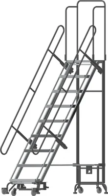 Ballymore Hybrid All-Directional 9-Step Aluminum Rolling Ladder, 34.5" base, 90" top step, 450 lb capacity, perforated tread