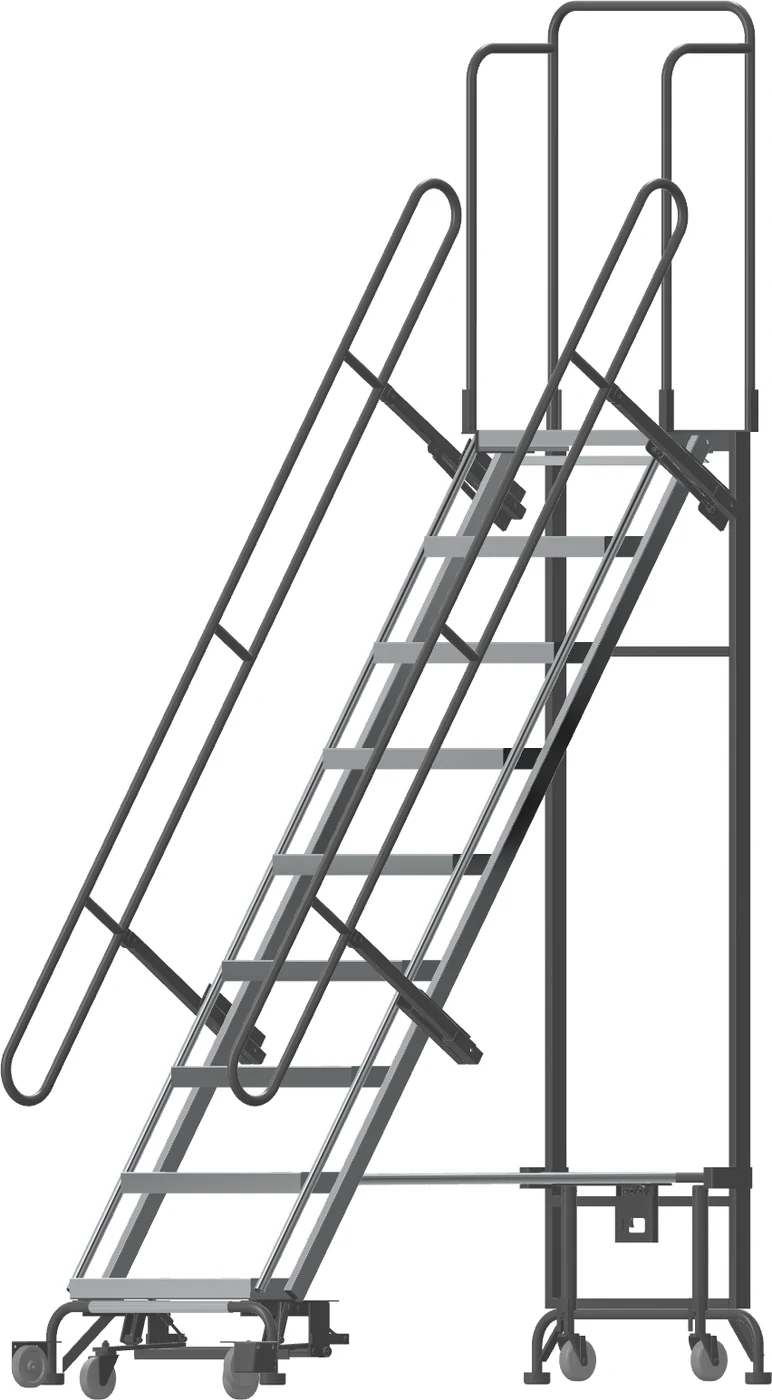 Ballymore Hybrid All-Directional 9-Step Aluminum Rolling Ladder, 34.5" base, 90" top step, 450 lb capacity, perforated tread