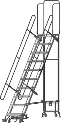Ballymore Hybrid All-Directional 10-Step Aluminum Rolling Ladder, 34.5" base, 100" top step, 450 lb capacity, perforated tread
