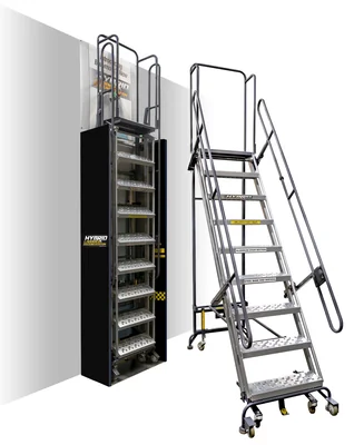 Ballymore Hybrid All-Directional 11-Step Aluminum Rolling Ladder, 34.5" base, 110" top step, 450 lb capacity, perforated tread — view 3