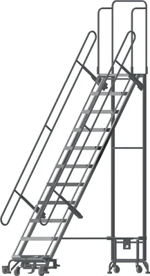 Ballymore Hybrid All-Directional 11-Step Aluminum Rolling Ladder, 34.5" base, 110" top step, 450 lb capacity, perforated tread