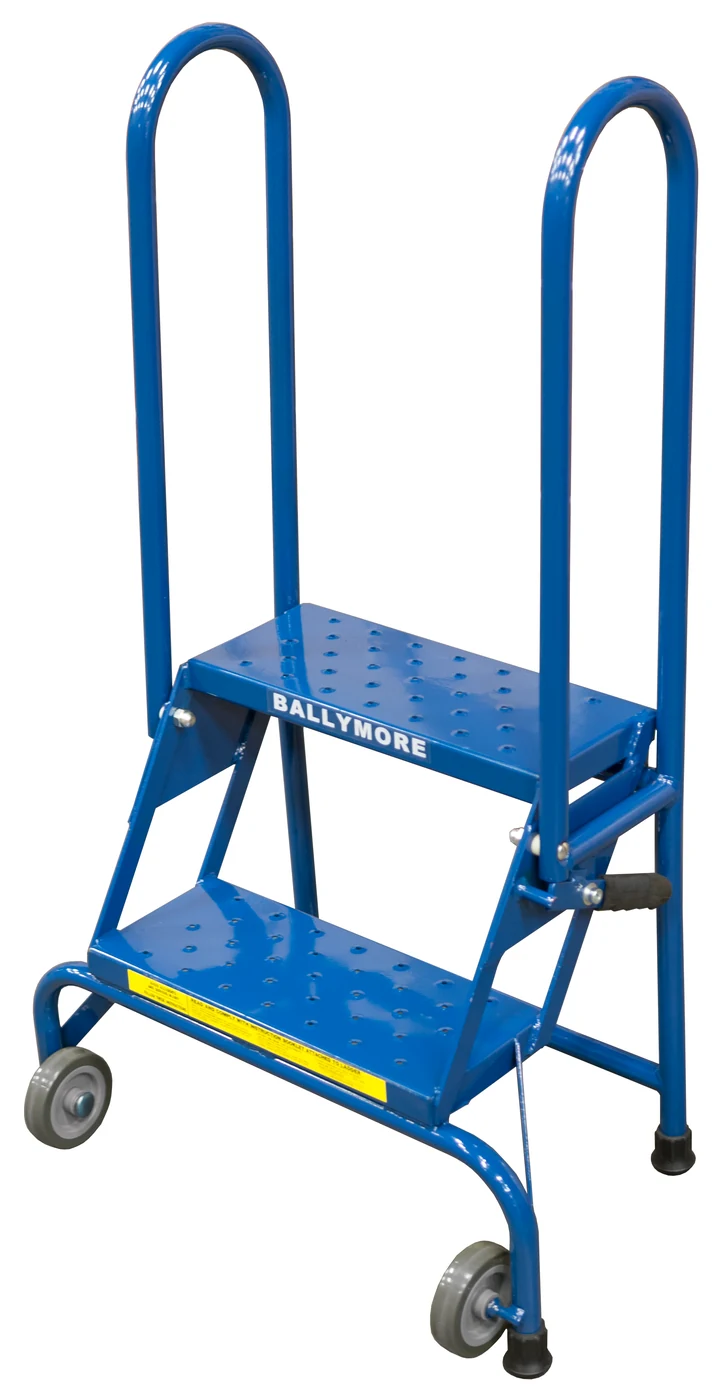 Ballymore Lock-N-Stock 2-Step Rolling Ladder, 24" base, 7" top step, perforated tread