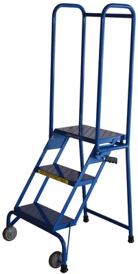 Ballymore Lock-N-Stock 3-Step Rolling Ladder, 24" base, 10" top step, modified, perforated tread